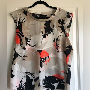 DKNY Printed Cap Sleeve Blouse, Sz Large